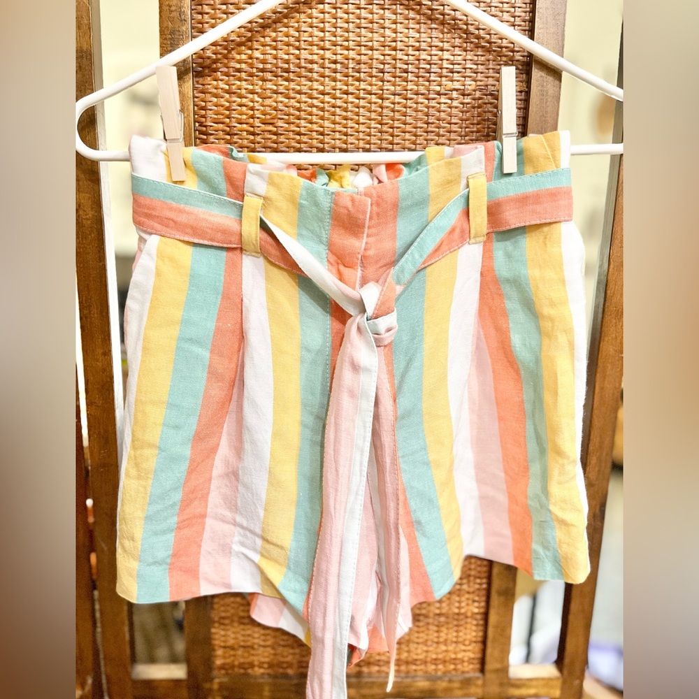 LOFT Pastel Multi-Stripe Tie-Waist Shorts